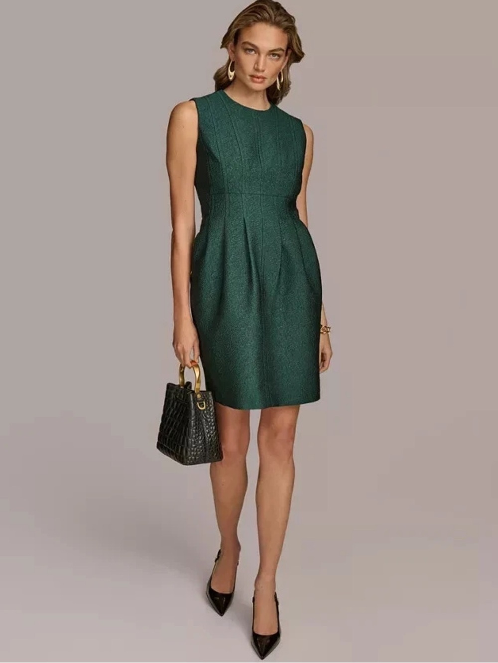 Donna Karan New York Women's Jewel-Neck Metallic Jacquard Dress Size 2 Green NWT